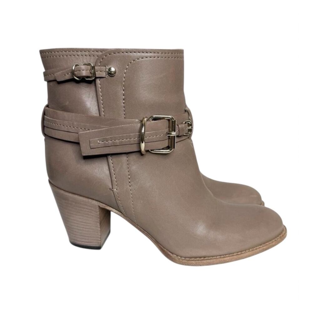 Christian Dior Ankle Boots Size 37.5 Cowboy Western Leather Booties Taupe